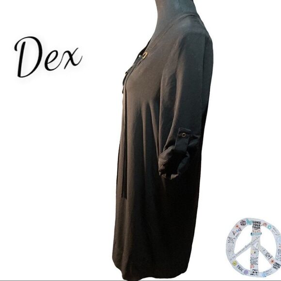 $10$ add on Dex NWT black cotton tunic midi dress with grommet &  tie neckline. - Picture 4 of 10